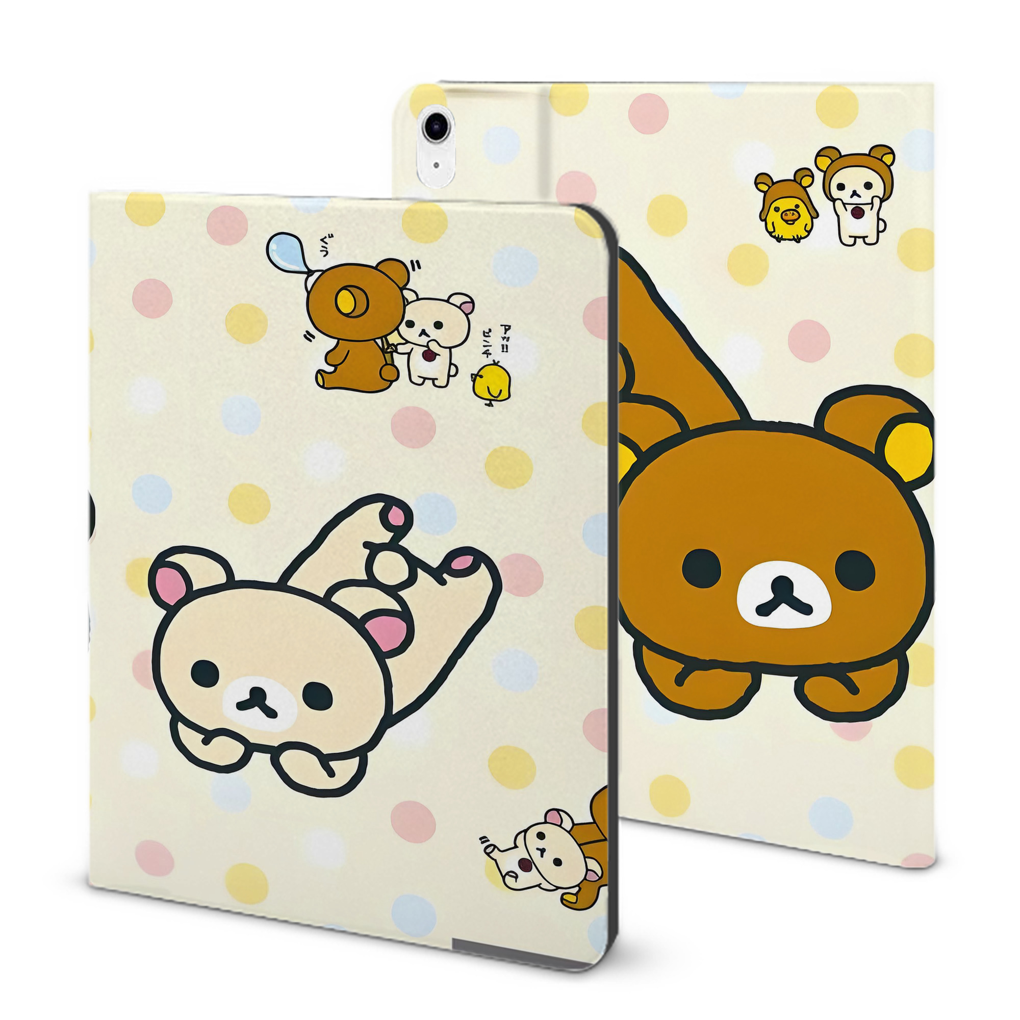 （画像用） リラックマ リラックマ キイロイトリ Rilakkuma Korilakkuma Kiiroitori IPad ケース ブック型 PUレザー TPU 耐衝撃 軽量 薄型 ペン収納なし 全面保護 IPad 各モデル対応